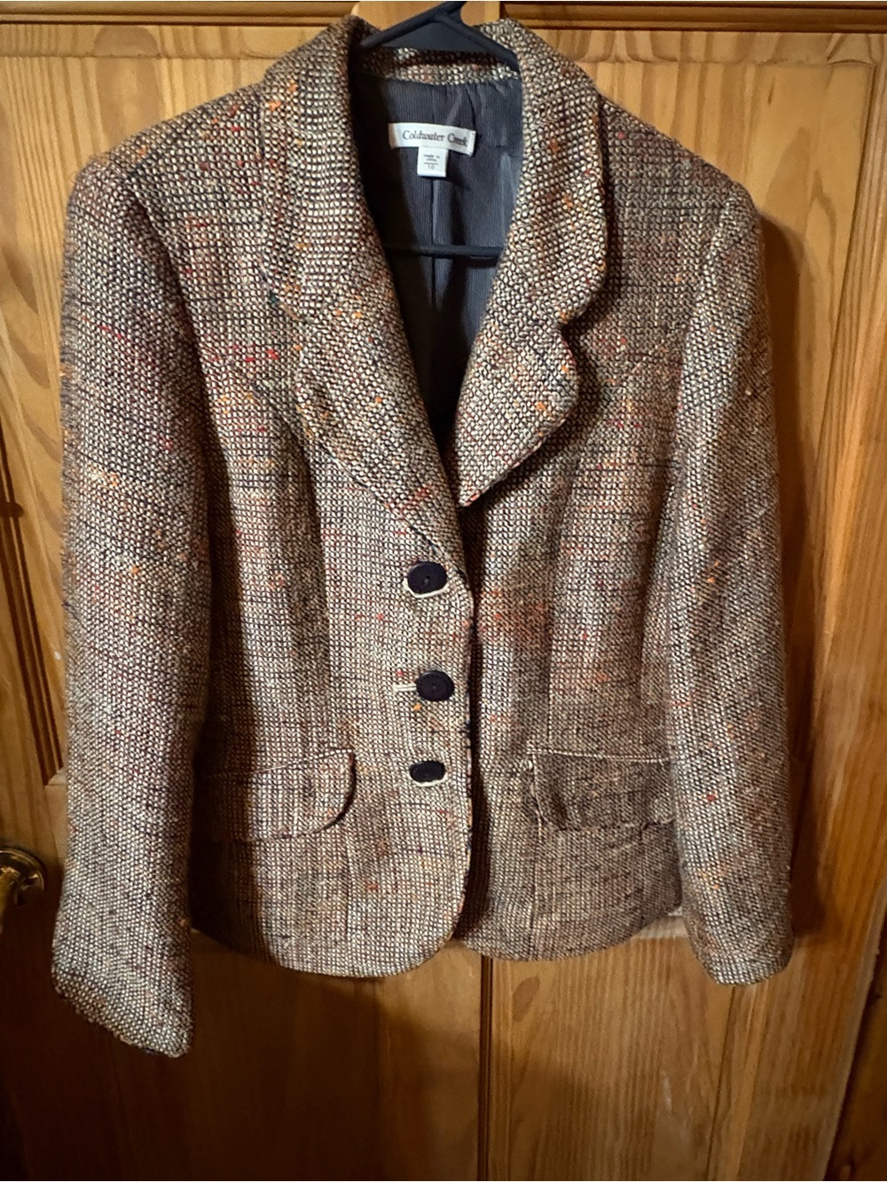 Coldwater Creek Women's Brown Tweed Blazer with Multicolor Flecks